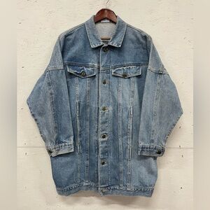 Vintage 80s Logo Oversize Denim Jacket, Size M, Nice Fade